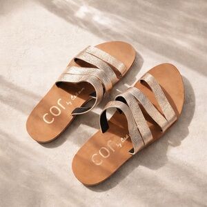 Cor by Calleen Metallic Leather Slide Sandals Size 9 Anthropologie MSRP $298